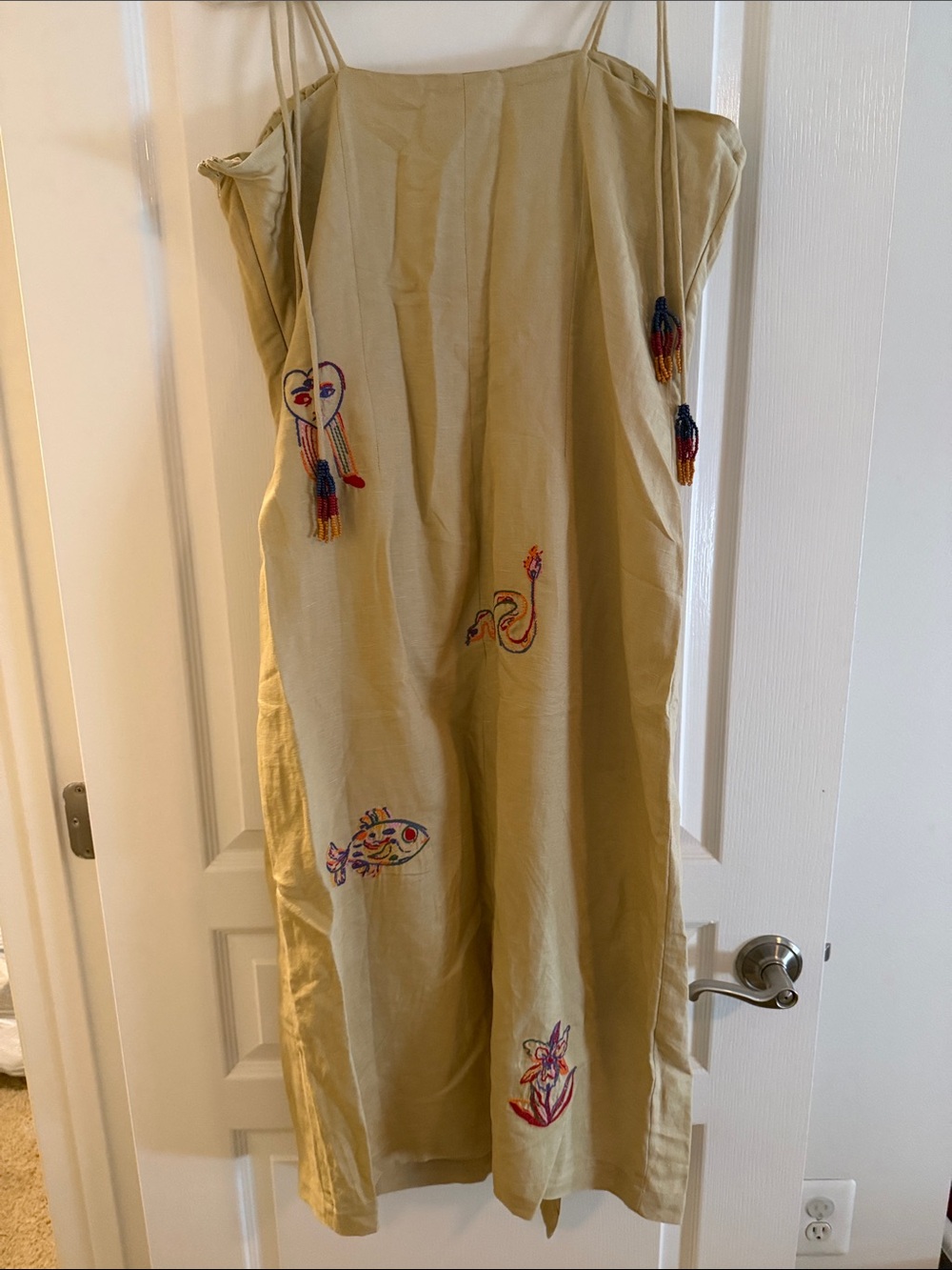 Farm Rio for Anthropologie Embroidered and beaded Tie-Strap Sundress - Sz L - Picture 4 of 7